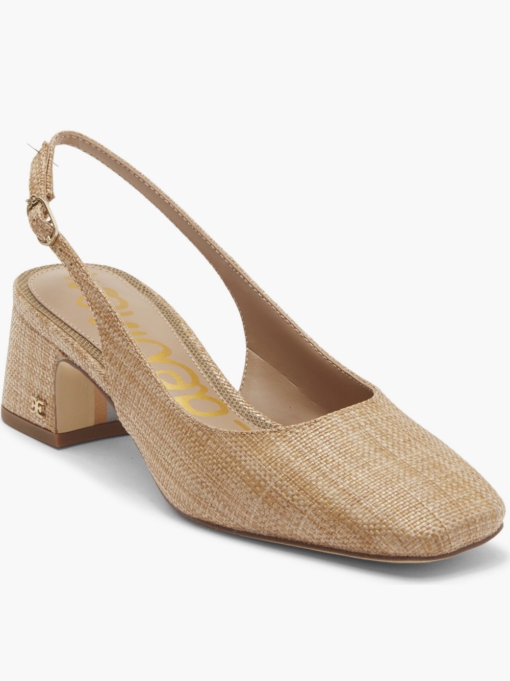 Sam Edelman Beige Raffia Slingback Block Heel